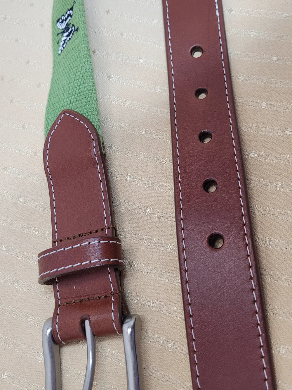 Peter Millar Bandon Trails Golf Belt Size 38 Canvas Leather Butterfly Logo Green